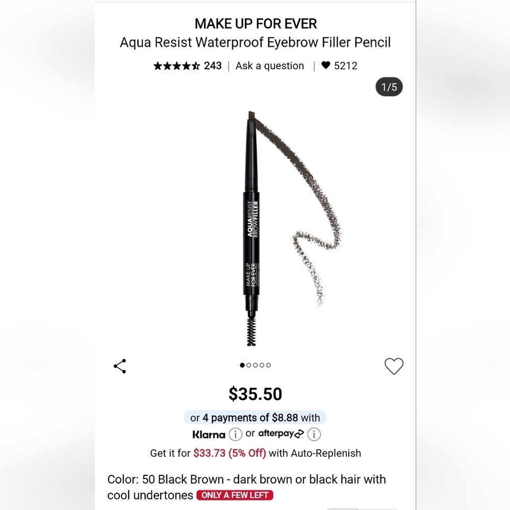 Makeup Forever Aqua Resist Waterproof Eyebrow Pencil - Shade 50 Dark Brown